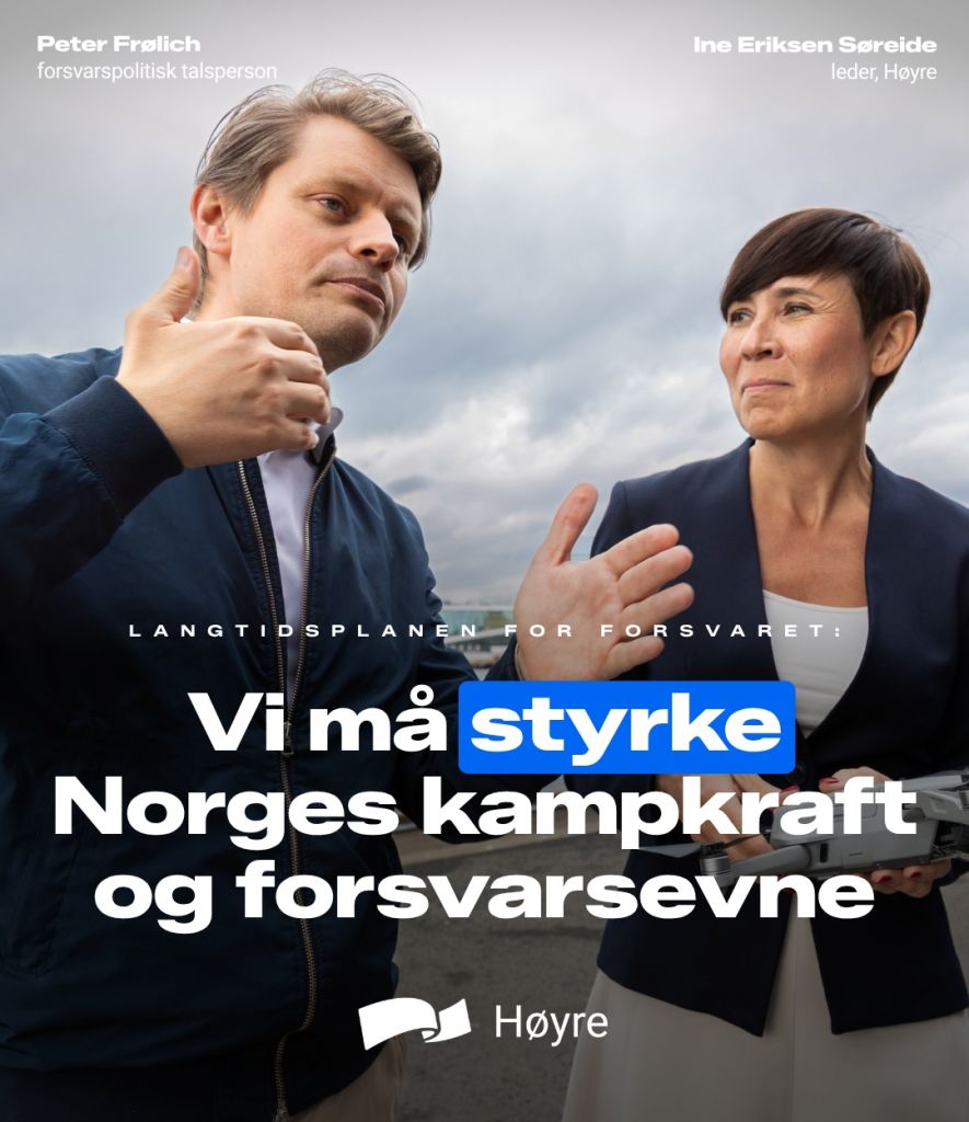 Det er helt uaktuelt for Høyre å støtte endringer som senker Forsvarets operative evne og ambisjoner – selv om prislappen på planen blir høyere enn forutsatt i 2024